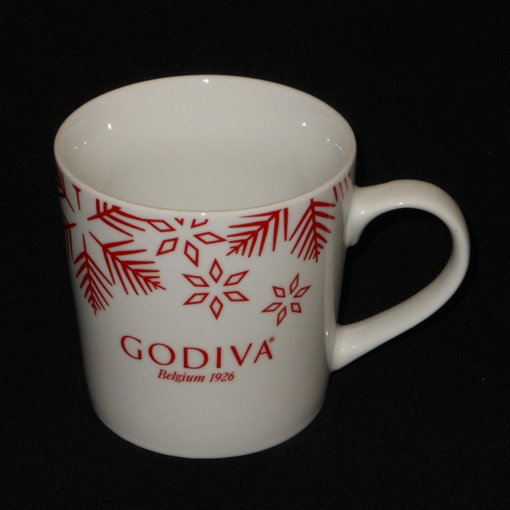 GODIVA Belgium 1926 white & Christmas floral large coffee mug